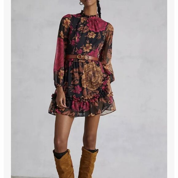 Anthropologie  Black Motif Open Back Floral Chiffon
Dress size SP NWOT - Picture 12 of 13